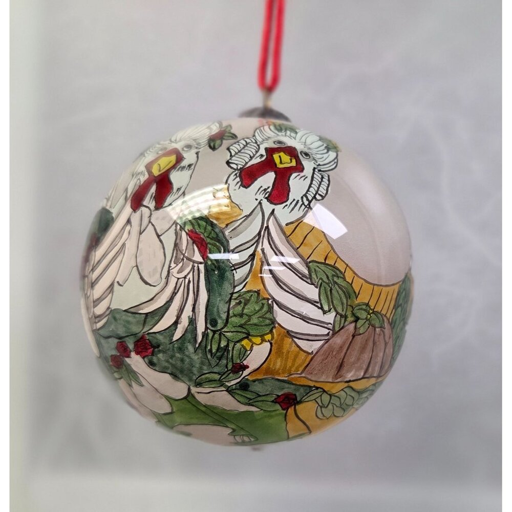 Christmas Ornament Blown Glass Inside Painted  Decorated Swan 3"